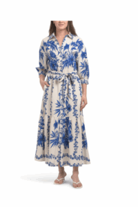 Linen Blend Belted Shirt Maxi Dress