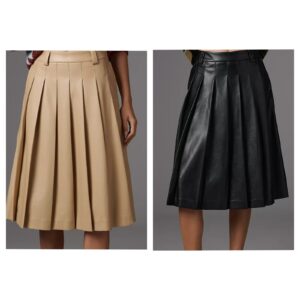 English Factory Faux Leather Pleated Midi Skirt