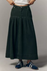 Pilcro Pleated Basque-waist Denim Midi Skirt