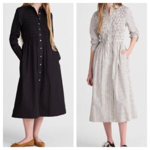 Smocked Midi Shirtdress in Poplin