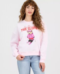 Juniors' Bear Ski Fleece Crewneck Sweatshirt