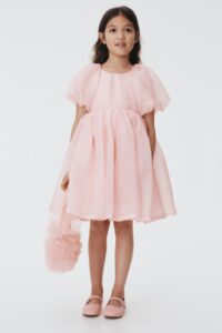 Puff-sleeved Satin Dress