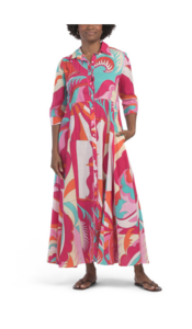 Abstract Print Long Sleeve Maxi Dress