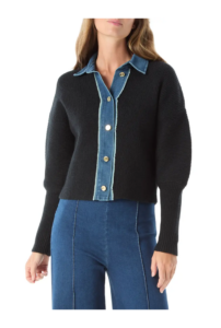 Michaela Denim Detail Cotton Blend Sweater