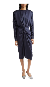 Draped Long Sleeve Satin Dress