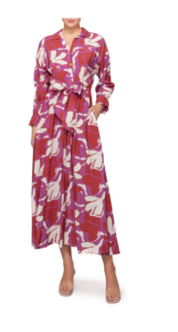 Print Long Sleeve Midi Shirtdress