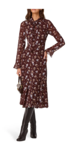 Equestrian Print Long Sleeve Twill Midi Shirtdress