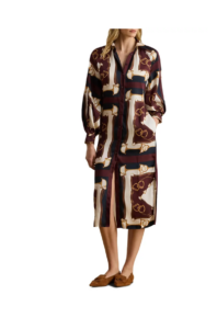Equestrian Print Long Sleeve Twill Midi Shirtdress