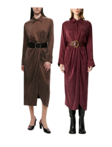 Belted Draped Shirt-collar Maxi Dress