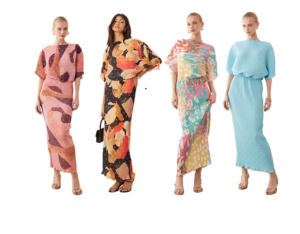 Tilly off the Shoulder Plissé Maxi Dress in Metallic Turquoise Polka Dots