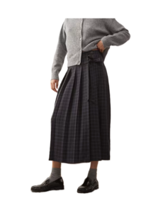 Kilt Midi Skirt with Bow Wrap Detail in Navy Check