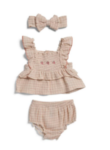 Organic Cotton 3pc Newborn Girls Strawberry Ruffle Bubble Set with Headband