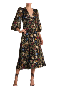 Mona Floral Burnout Long Sleeve Midi Dress