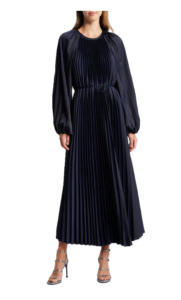Pleated Long Sleeve Midi Dress