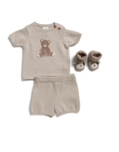Newborn Boys 3pc Sweater Knit Bear Shorts Set