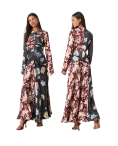 Maxi Dress with Ruched Body in Mixed Floral