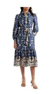 Print Tie Waist Midi Shirtdress