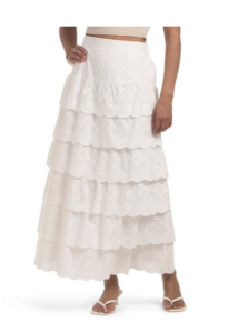 Pull on Scalloped Tiered Maxi Skirt