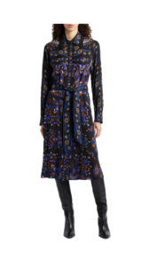 Arabesque Mix Scarves Long Sleeve Tie Belt Shirtdress