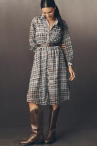 En Saison Briar Long-sleeve Midi Shirt Dress