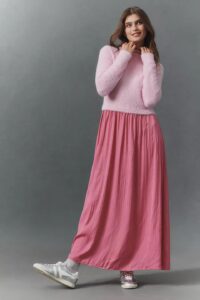 The Thea Long-sleeve Eyelash Twofer Sweater Dress