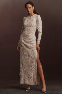 Bhldn Long-sleeve Beaded Maxi Dress
