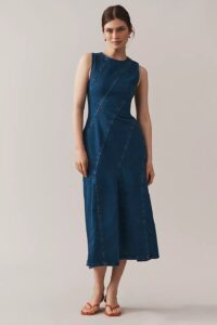 Aligne Raven Sleeveless Diagonal Seamed Denim Midi Dress