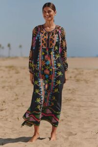 Long-sleeve Tie-front Maxi Dress