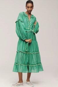 Celiab Linen Blend Long-sleeve Maxi Shirt Dress