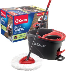 O-cedar Easywring Microfiber Spin Mop, Bucket Floor Cleaning System, Red, Gray, Standard