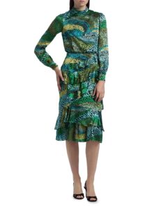 Isa Printed Ruffle Midi-dress