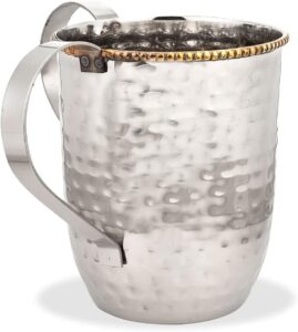 Elegant Hammered Metal Washing Cup with Brass Beaded Edge Netilas Yudieim Vessel with Dual Handles