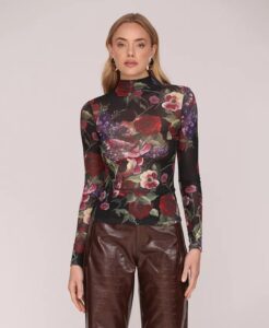 Women's Mesh Mock Neck Long Sleeve Top