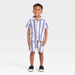 Grayson Mini Toddler Boys' Cabana Striped Matching T-shirt and Shorts Set - Blue 12m