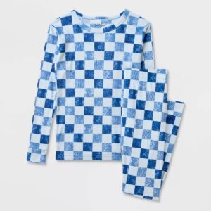 Kids' 2pc Checkered Snuggly Soft Pajama Set - Cat & Jack™ Blue 8