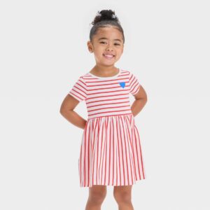 Toddler Girls' Striped Short Sleeve Dress - Cat & Jack™ Red 12m