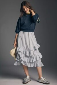 Maeve Twofer Ruffle Sweatshirt Dress