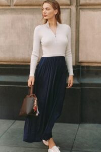 The Thea Long-sleeve Half-zip Maxi Dress