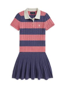 Little Girl's & Girl's 2-piece Cable-knit Cotton Shirt & Skirt Set