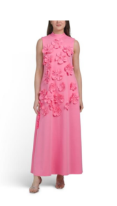 Sleeveless Mock Neck 3d Floral Dress