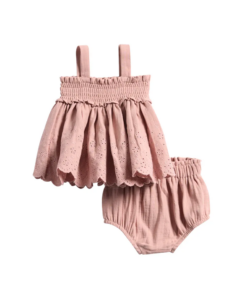 Embroidered Eyelet Organic Cotton Trapeze Top & Bloomers 3-24m