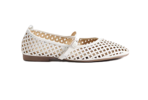 Cut out Ballet Flats with Buckle Strap in White