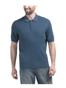 Short Sleeve Micro Cable Knit Polo Sweater