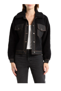 Denim Trim Faux Shearling Shacket