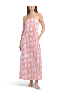 Linen Blend Sleeveless Square Neck Maxi Dress(pair with a Pink Cardi )