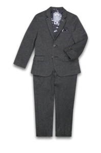 Kids' Mod Slim Fit Charcoal Grey Herringbone Stretch Suit