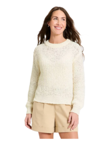 Women's Long Sleeve Round Neck Tape Yarn Pullover Sweater