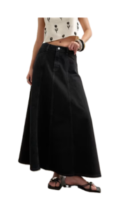 Denim Seamed Circle Skirt in Washed Black