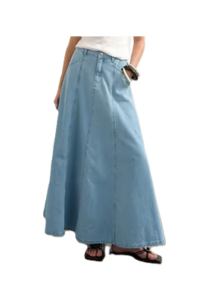 Denim Seamed Circle Skirt in Bleach