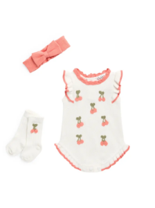Berry Embroidered Sweater Romper, Headband & Socks Set 0-9m
